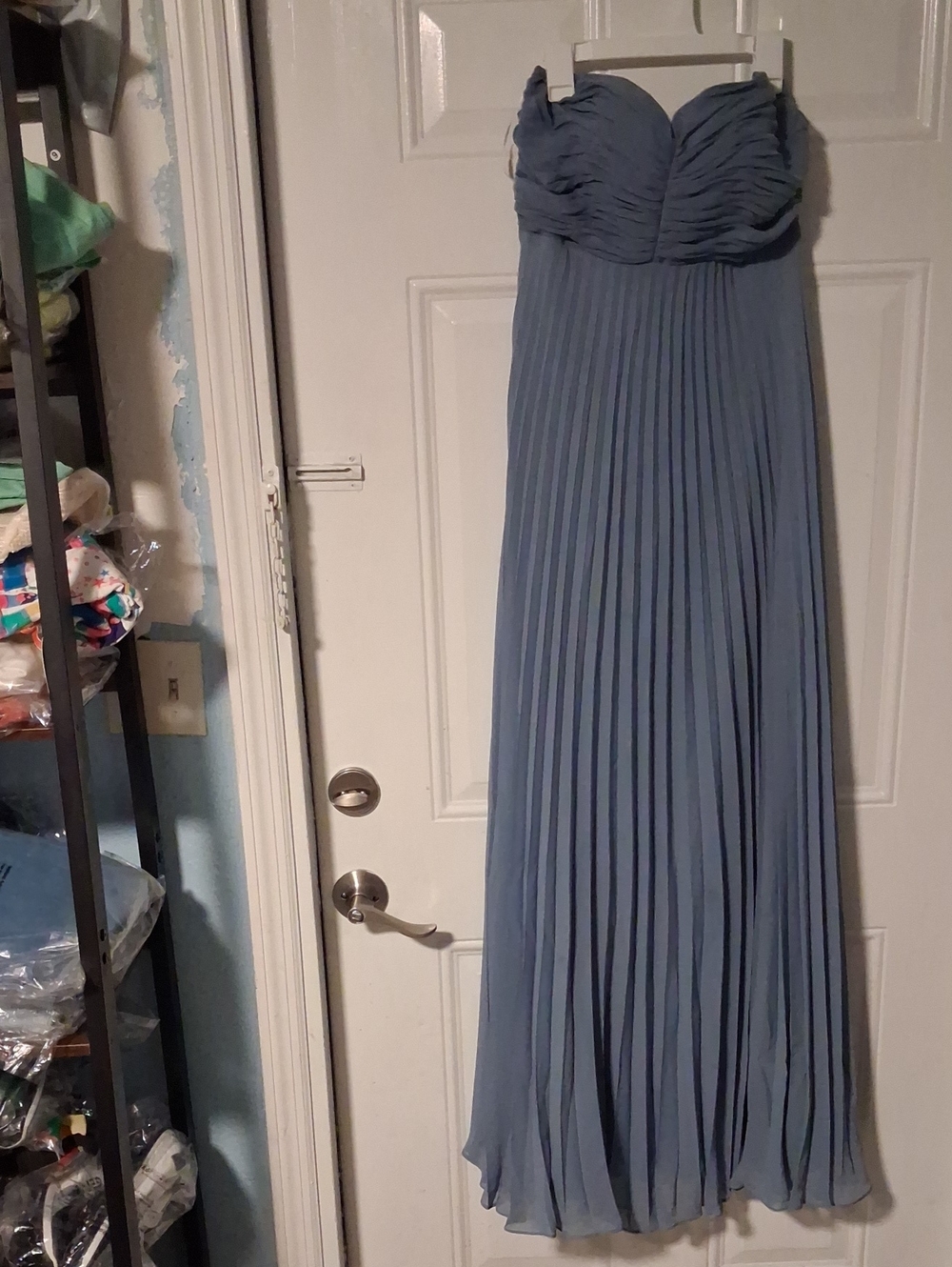 Strapless Pleated Maxi Dress in Dusty Slate Blue